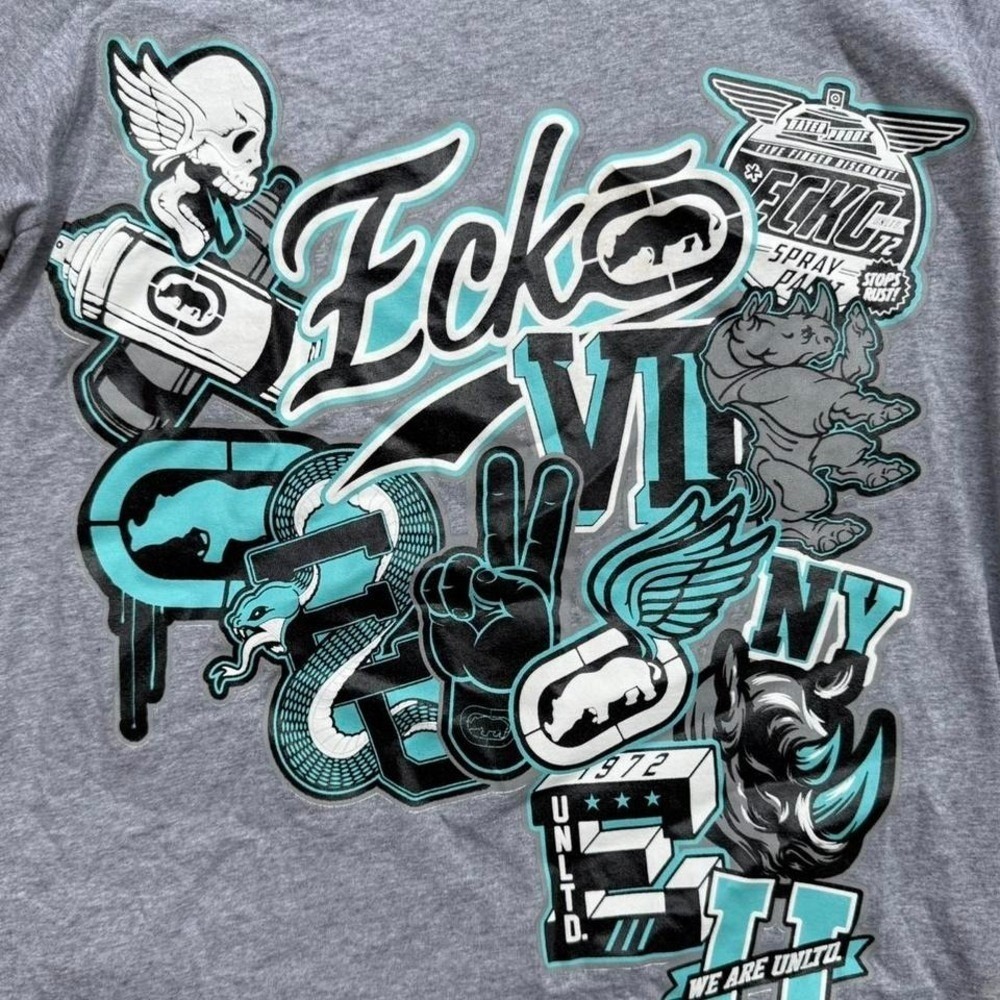 Ecko Unltd Y2k Tshirt Men Size Small Gray Streetwear Logo Graffiti Graphic Tee